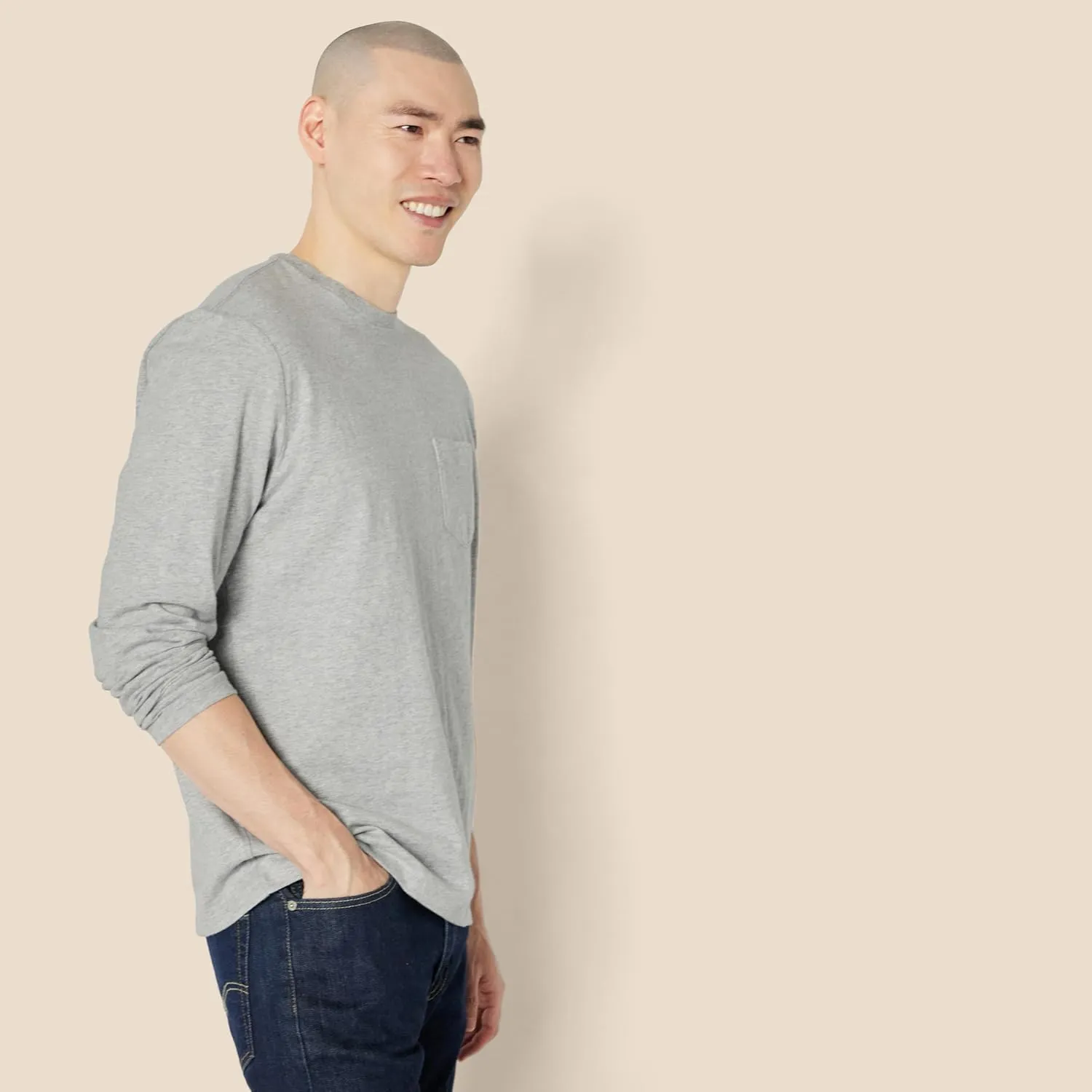 Amazon Essentials Men's Regular-Fit Crewneck T-Shirts, Long-Sleeve