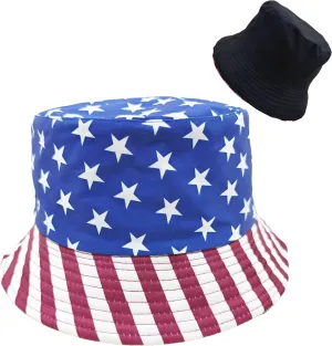 American Flag Hat, 4th of July Bucket Sun Hats for Women Men White Blue Red Hats Trendy Beach Cap