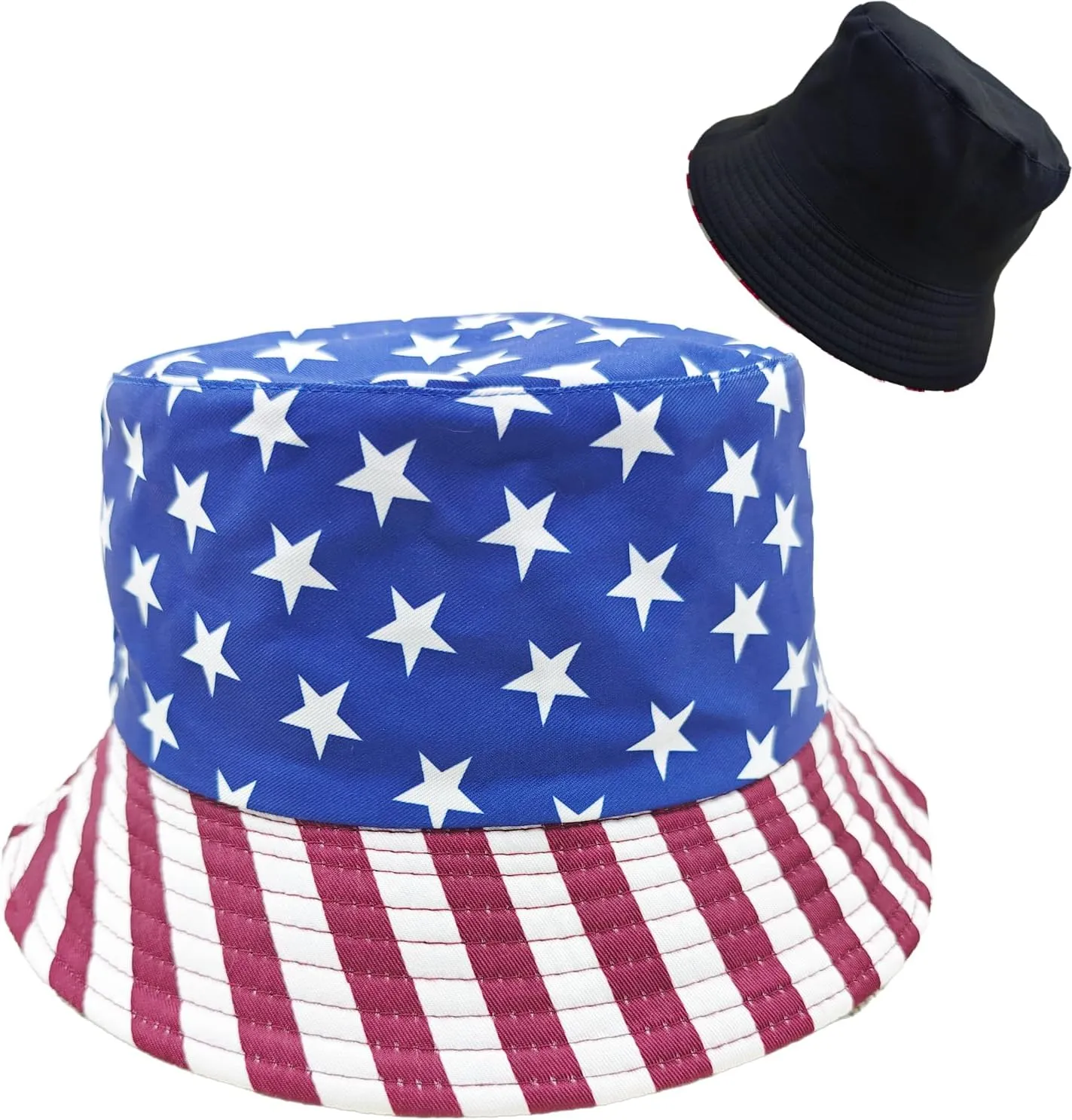 American Flag Hat, 4th of July Bucket Sun Hats for Women Men White Blue Red Hats Trendy Beach Cap