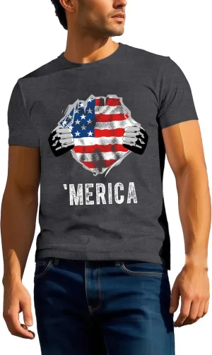 American Flag Shirts for Men USA 4th of July T-Shirt Memorial Day Patriotic Tee Tops