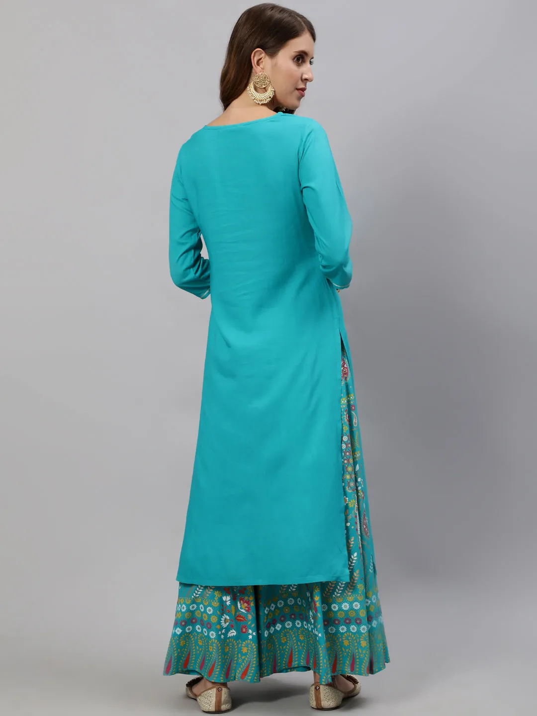 Anubhutee Women Blue Floral Embroidered Empire Sequinned Kurta with Skirt