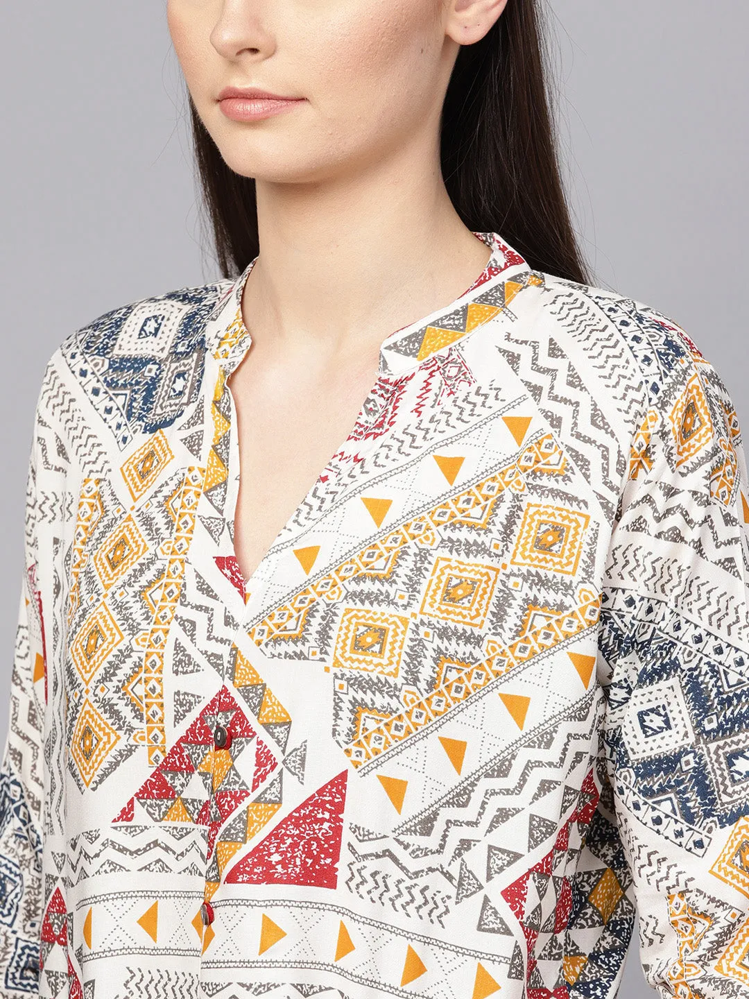 Anubhutee Women Off White  Mustard Yellow Printed Straight Kurti
