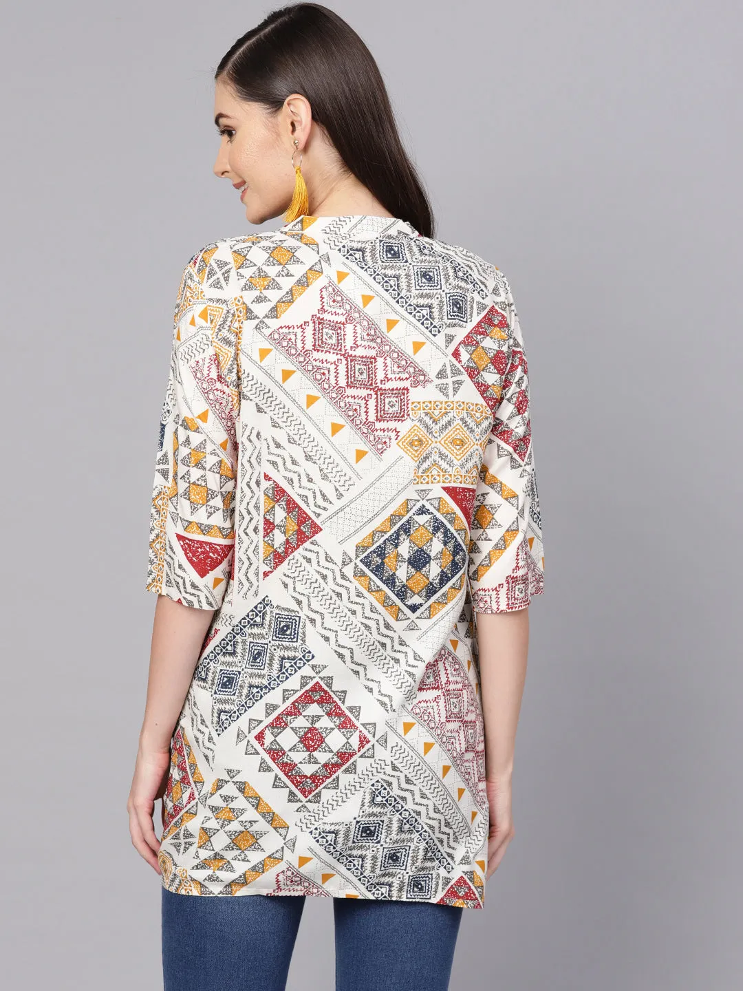 Anubhutee Women Off White  Mustard Yellow Printed Straight Kurti