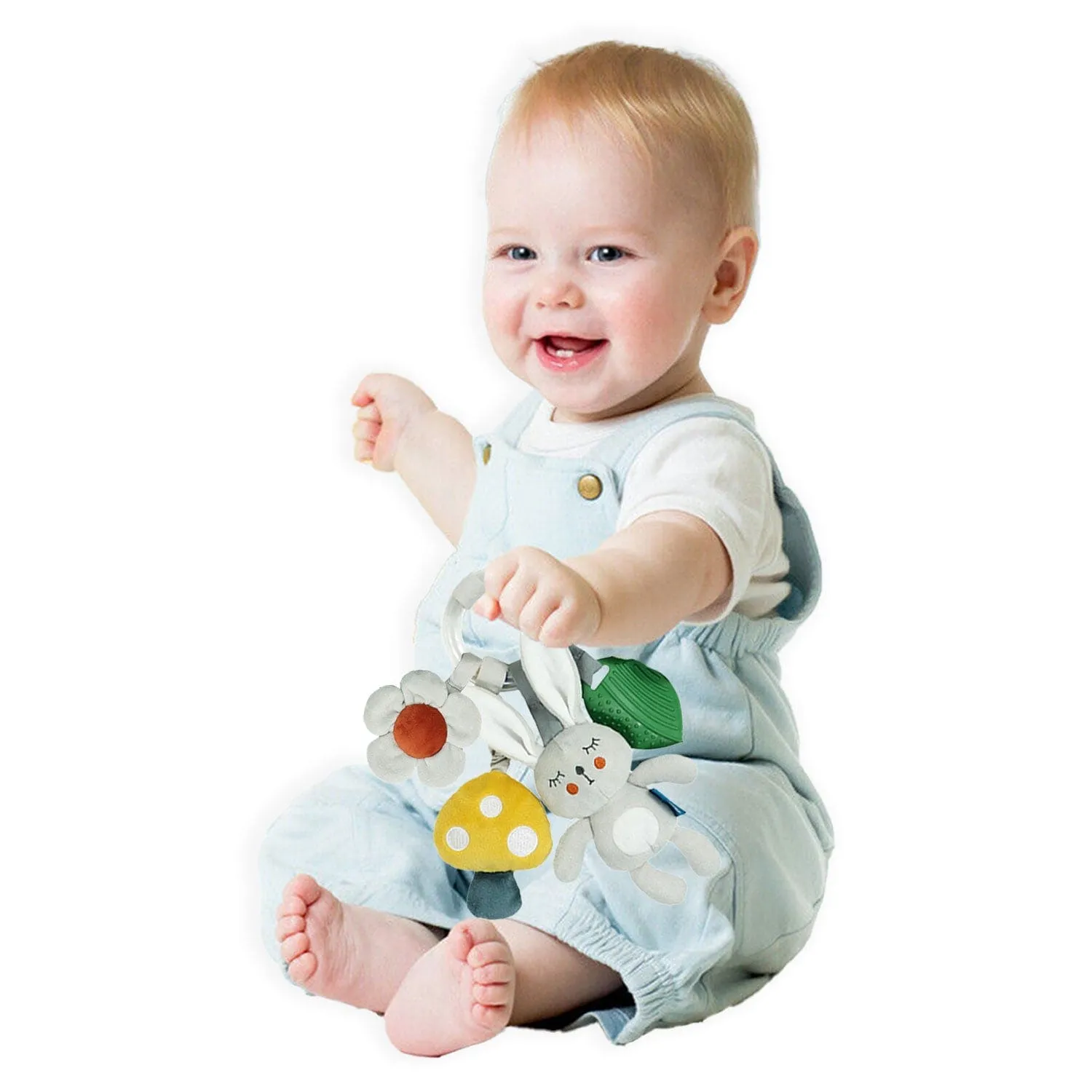 Baby Moo Bunny With Flower Squeaker Ring Rattle Hanging Toy With Teether - Grey
