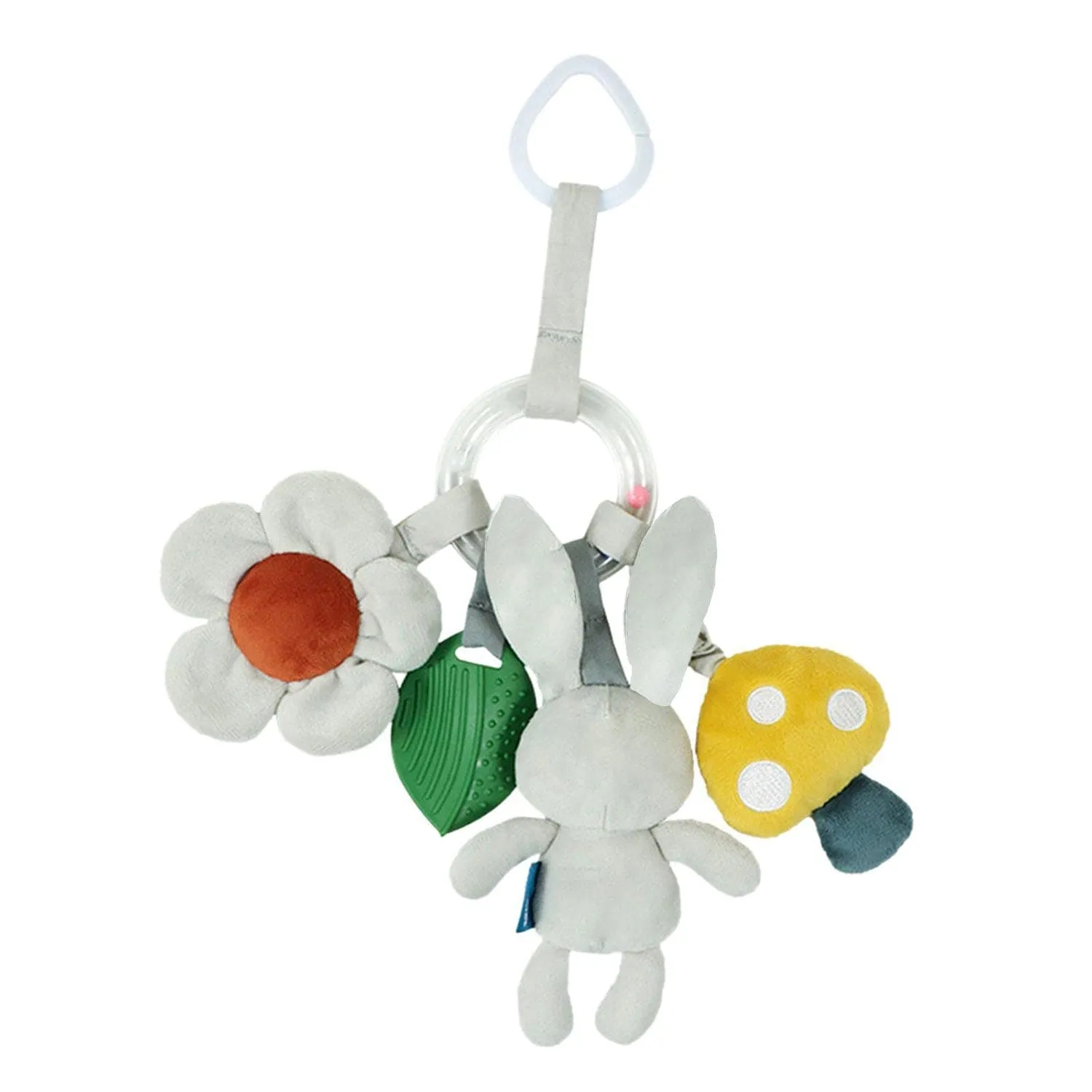 Baby Moo Bunny With Flower Squeaker Ring Rattle Hanging Toy With Teether - Grey