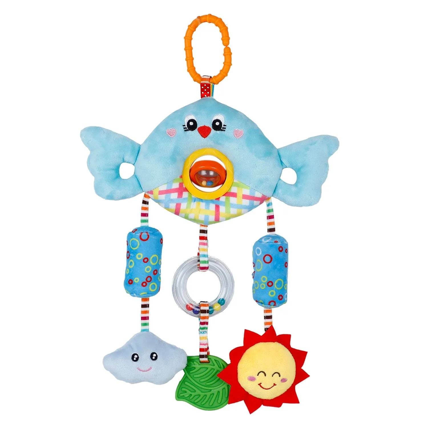 Baby Moo Sunny And Cloudy Wind Chime With Squeaker Hanging Toy With Teether - Blue