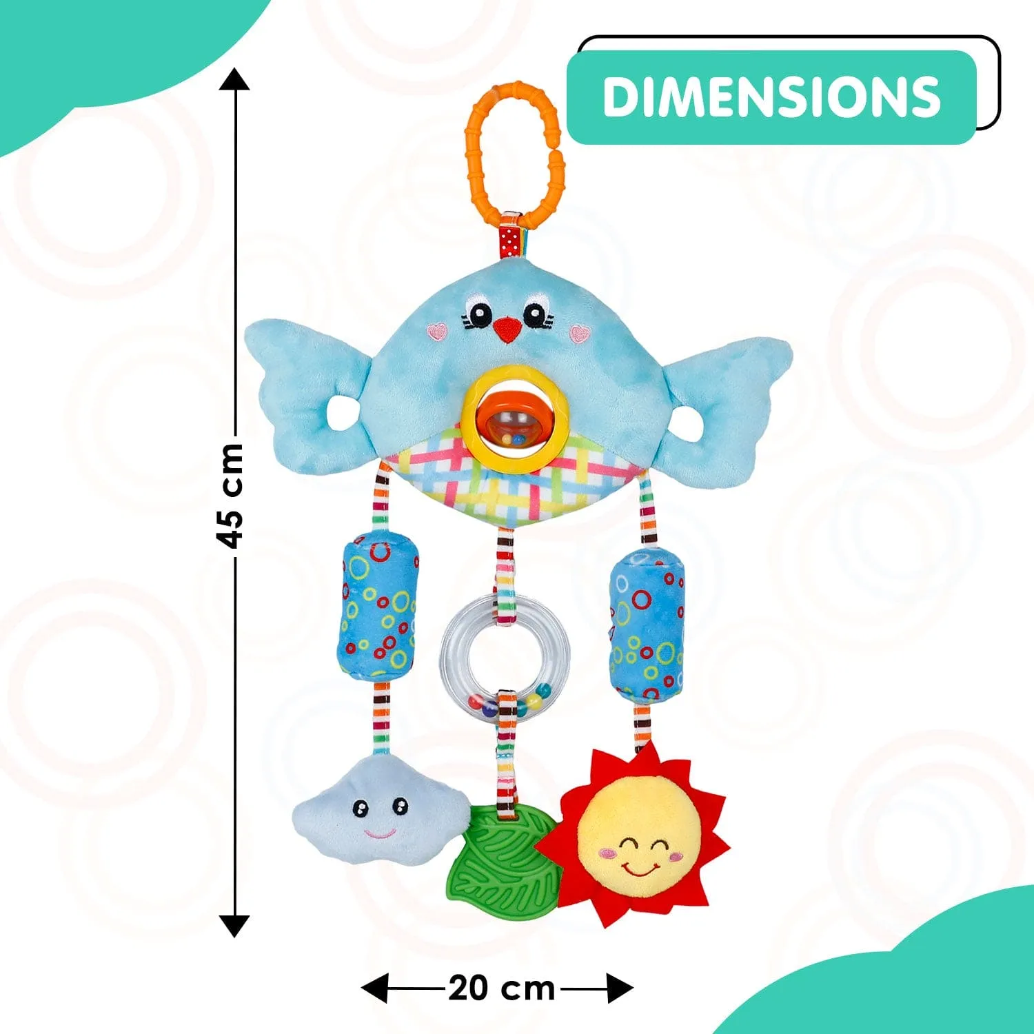 Baby Moo Sunny And Cloudy Wind Chime With Squeaker Hanging Toy With Teether - Blue