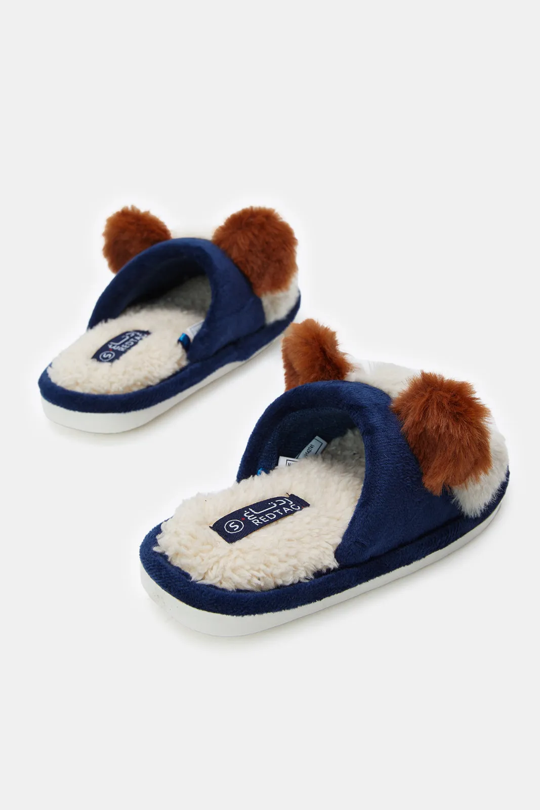 Boys Navy and White 3D Animal Slippers