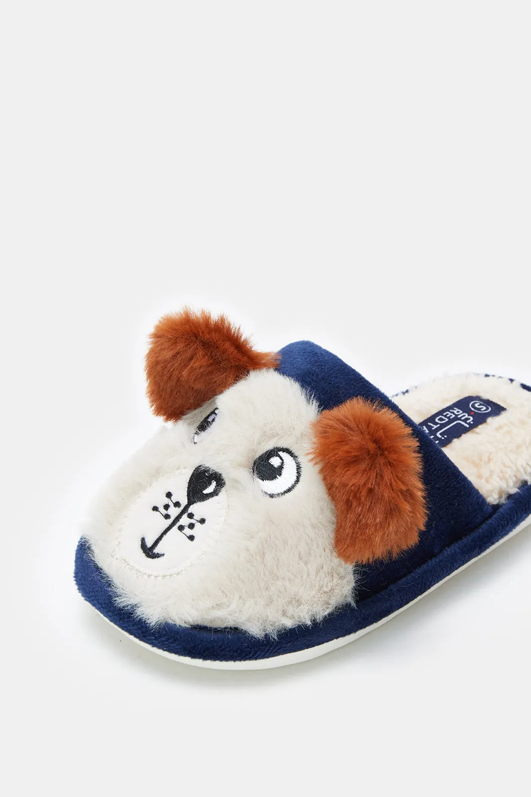 Boys Navy and White 3D Animal Slippers