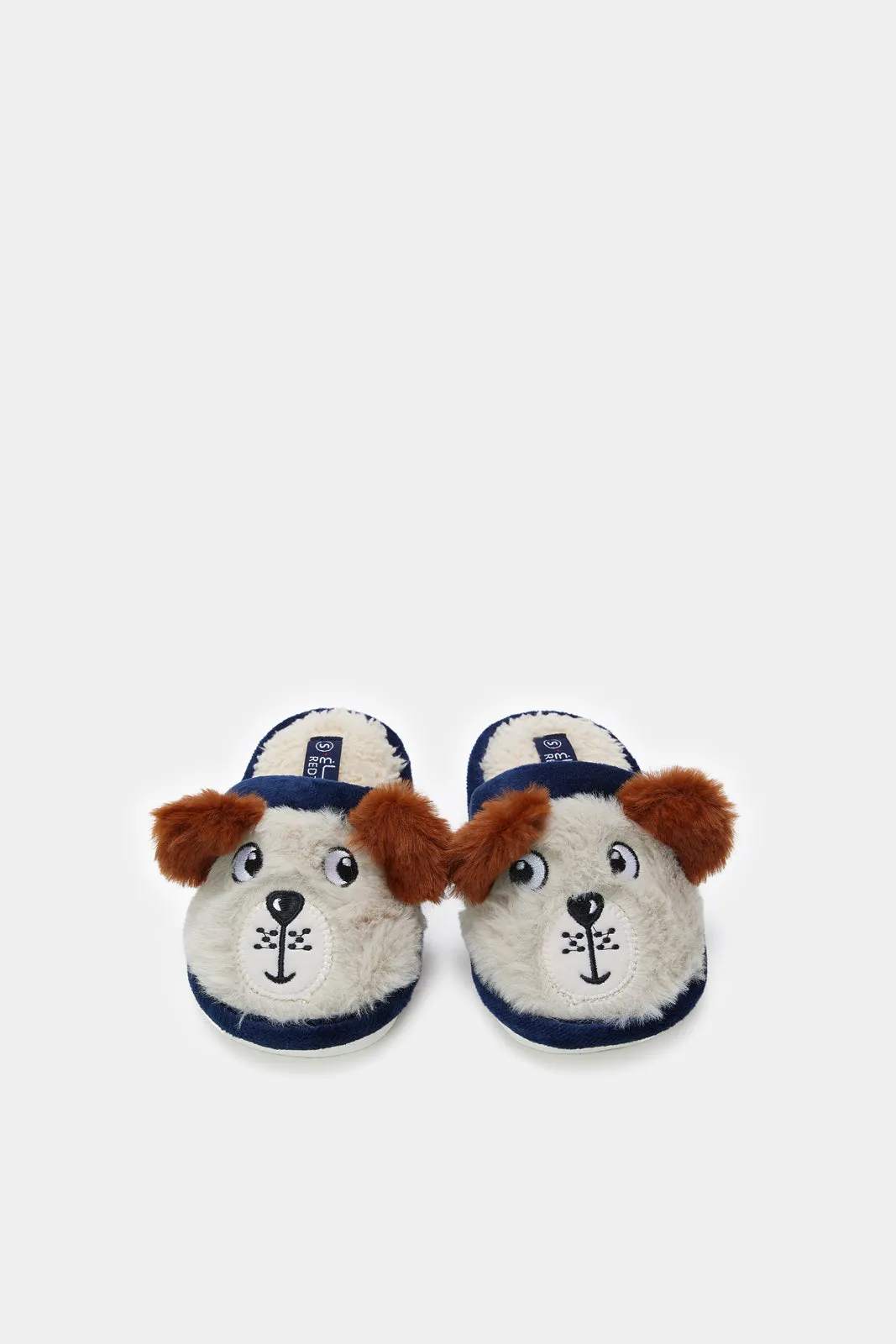 Boys Navy and White 3D Animal Slippers