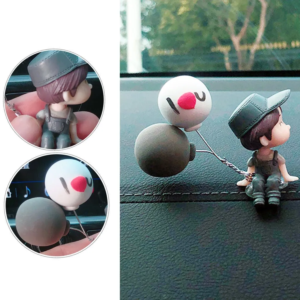 Cute Cartoon Couples Car Decoration Accessories, 4 PCS Romantic Figurines, Balloon Lovers Anime, Home Desk Ornament