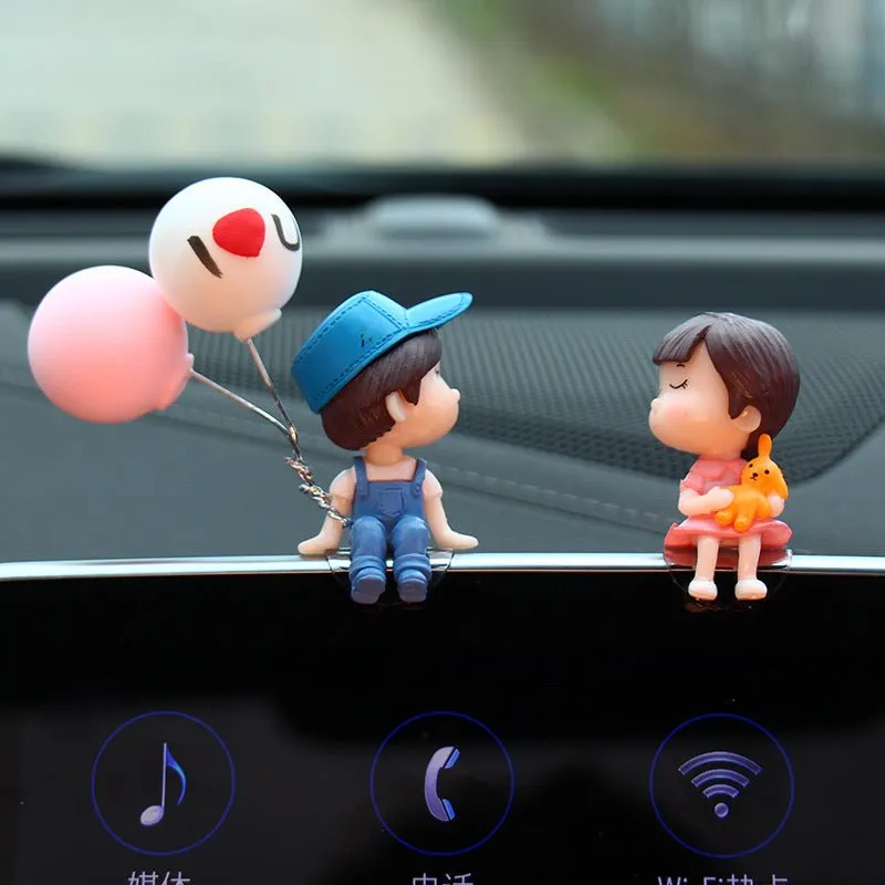 Cute Cartoon Couples Car Decoration Accessories, 4 PCS Romantic Figurines, Balloon Lovers Anime, Home Desk Ornament