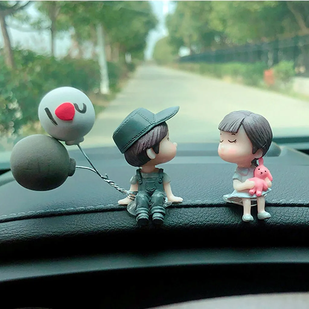 Cute Cartoon Couples Car Decoration Accessories, 4 PCS Romantic Figurines, Balloon Lovers Anime, Home Desk Ornament