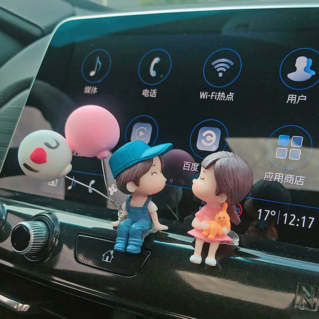 Cute Cartoon Couples Car Decoration Accessories, 4 PCS Romantic Figurines, Balloon Lovers Anime, Home Desk Ornament