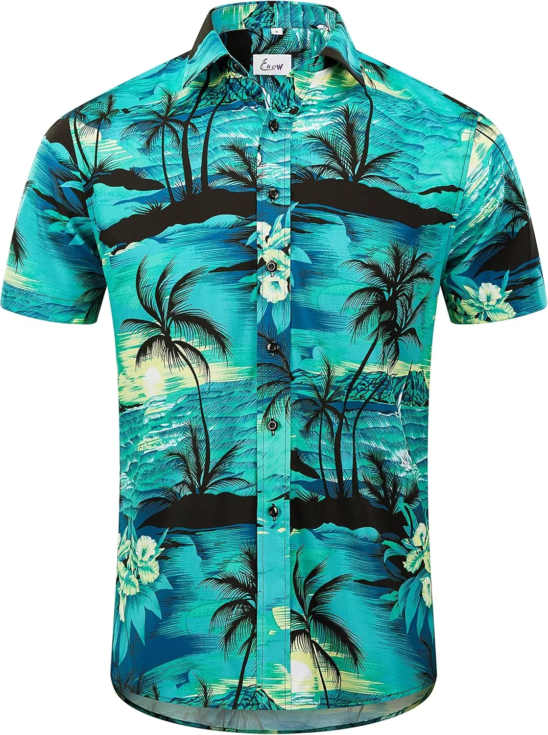 EUOW Men's Hawaiian Shirt Short Sleeve Printed Button Down Summer Beach Dress Shirts
