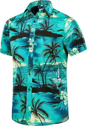 EUOW Men's Hawaiian Shirt Short Sleeve Printed Button Down Summer Beach Dress Shirts