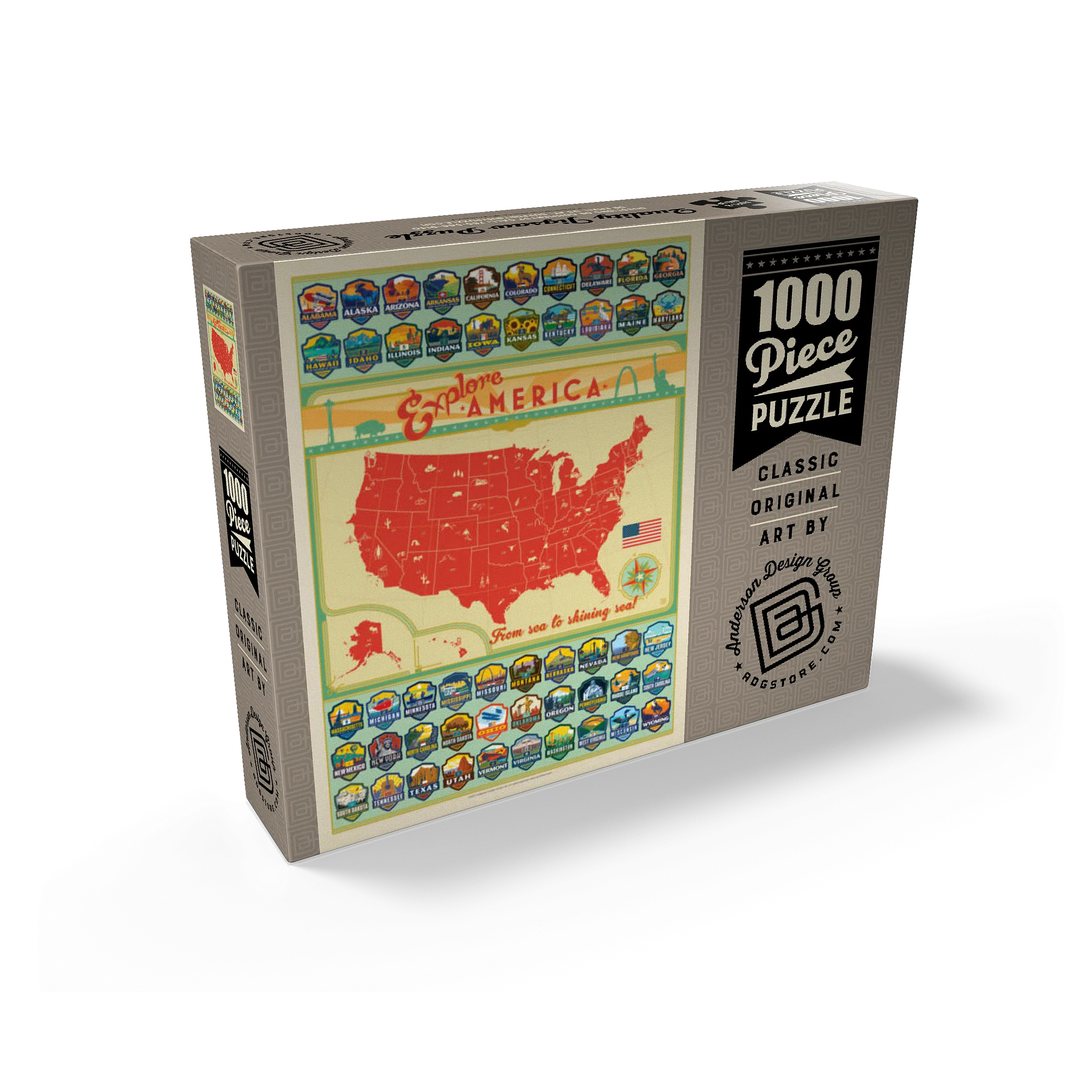 Explore America Map: 50 State Emblems, State Pride Vintage Poster