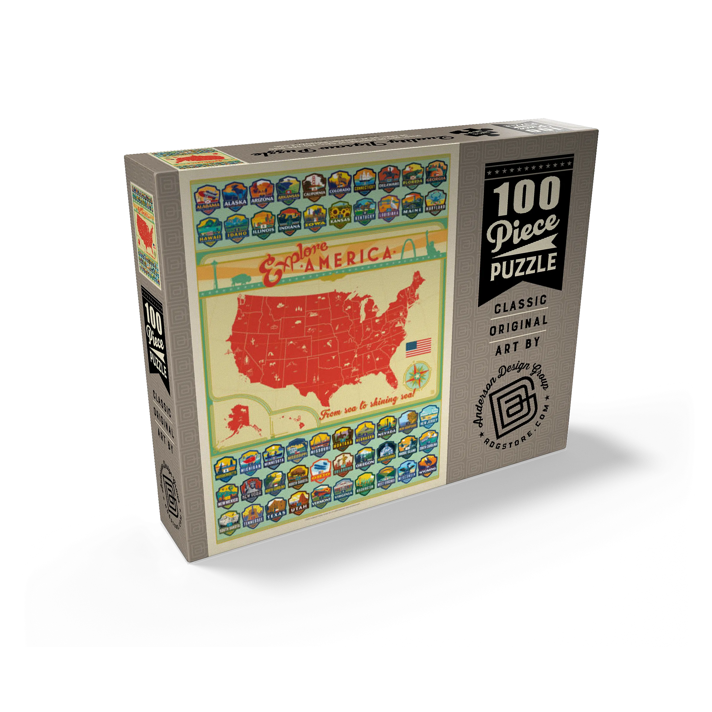Explore America Map: 50 State Emblems, State Pride Vintage Poster
