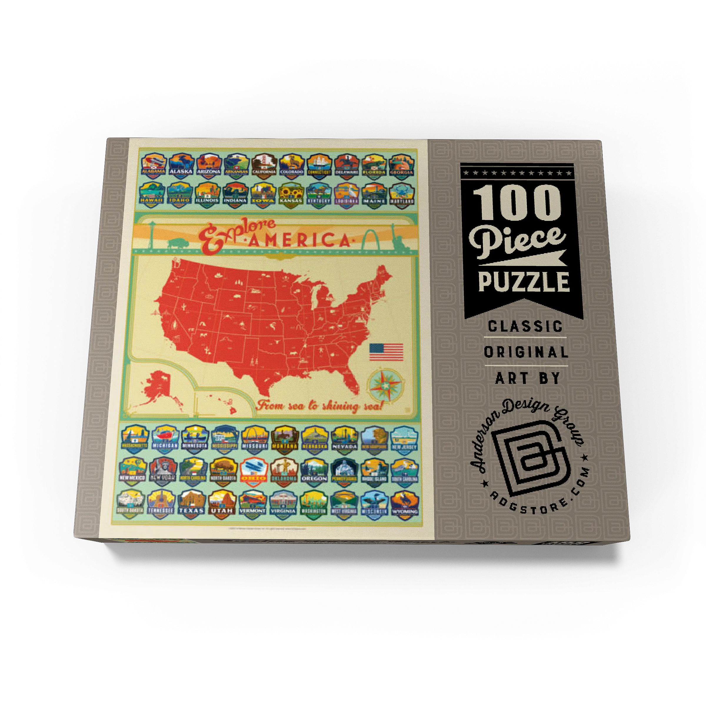 Explore America Map: 50 State Emblems, State Pride Vintage Poster