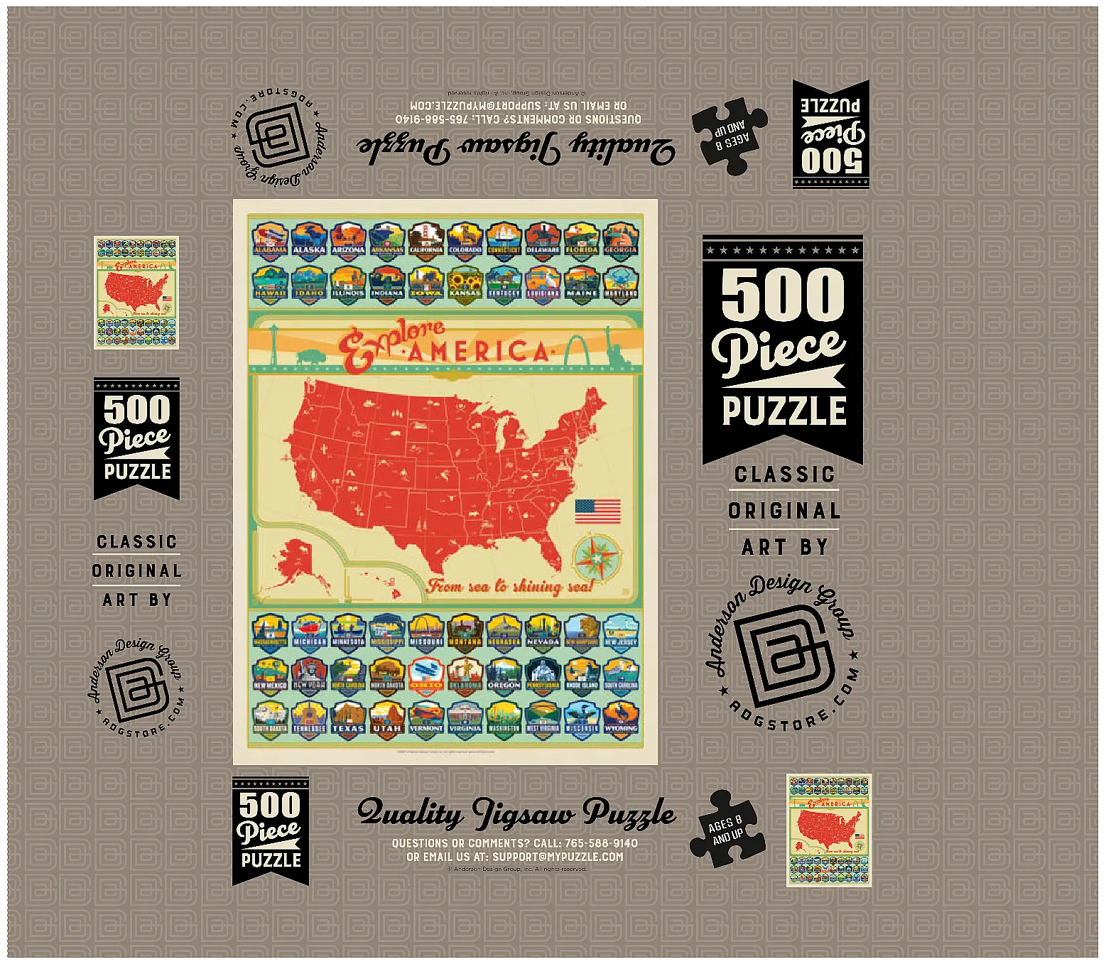 Explore America Map: 50 State Emblems, State Pride Vintage Poster