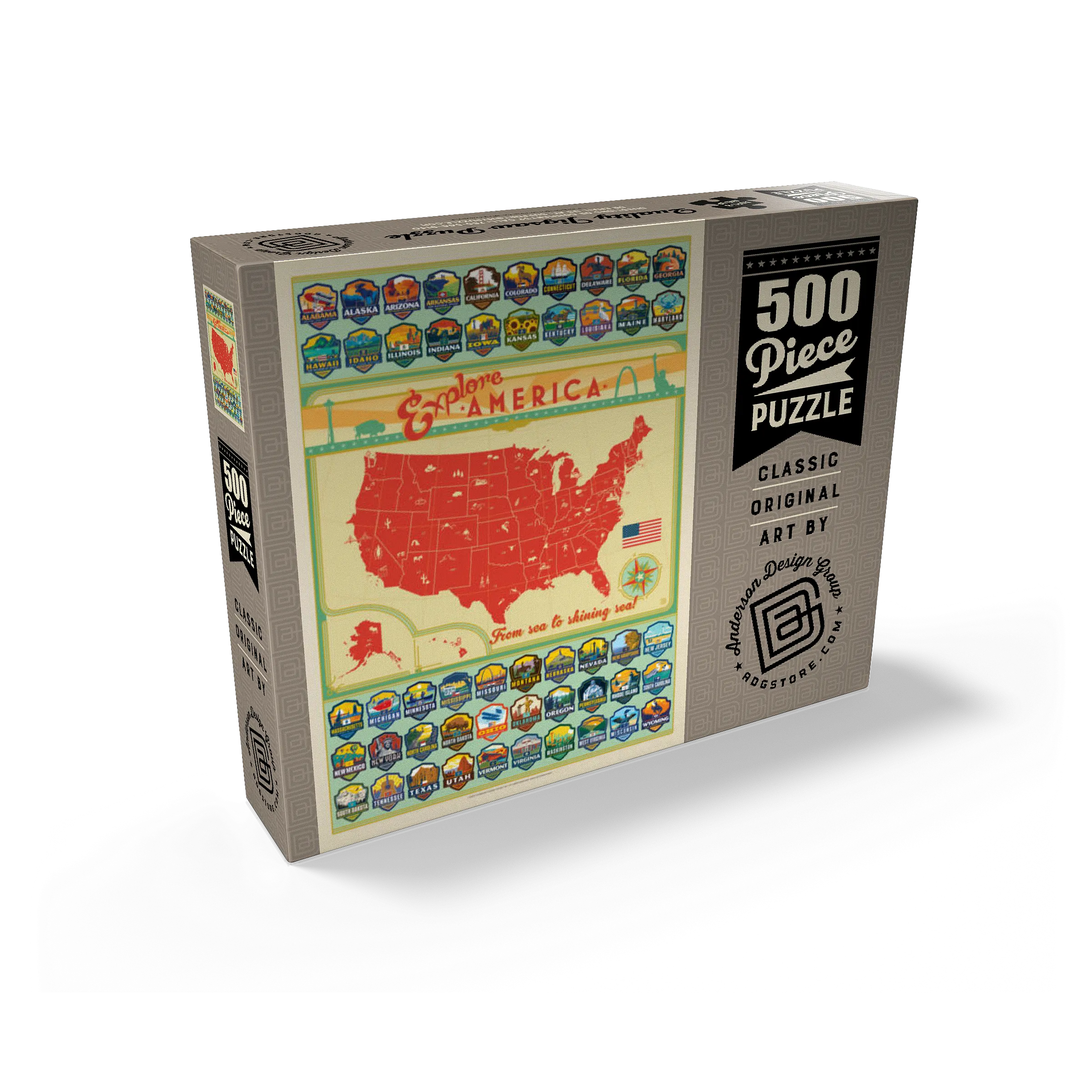 Explore America Map: 50 State Emblems, State Pride Vintage Poster