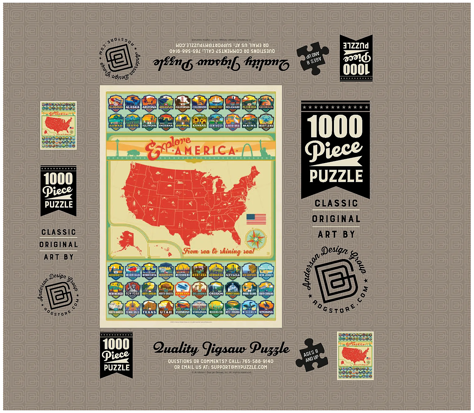 Explore America Map: 50 State Emblems, State Pride Vintage Poster