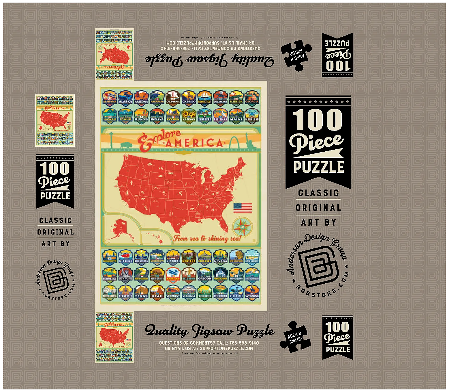 Explore America Map: 50 State Emblems, State Pride Vintage Poster