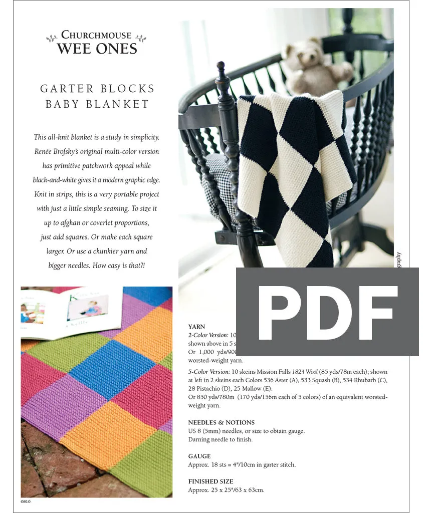Garter Blocks Baby Blanket: 5-Color Version Using Blue Sky Fibers Printed and Organic Cotton Worsted