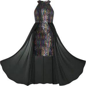 GRACE KARIN Girls Halter Neck Sequin Dress 6-14Y Kids Fancy Formal Party Prom Sparkly Pageant Birthday Graduation Dresses