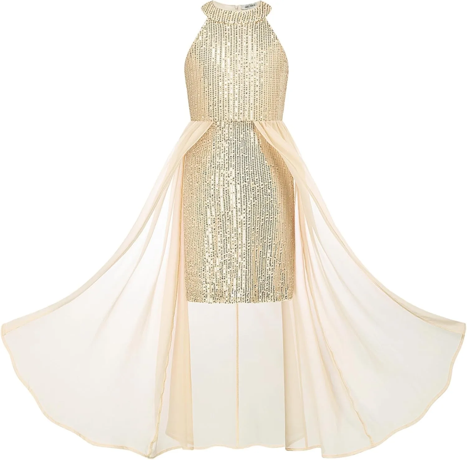 GRACE KARIN Girls Halter Neck Sequin Dress 6-14Y Kids Fancy Formal Party Prom Sparkly Pageant Birthday Graduation Dresses