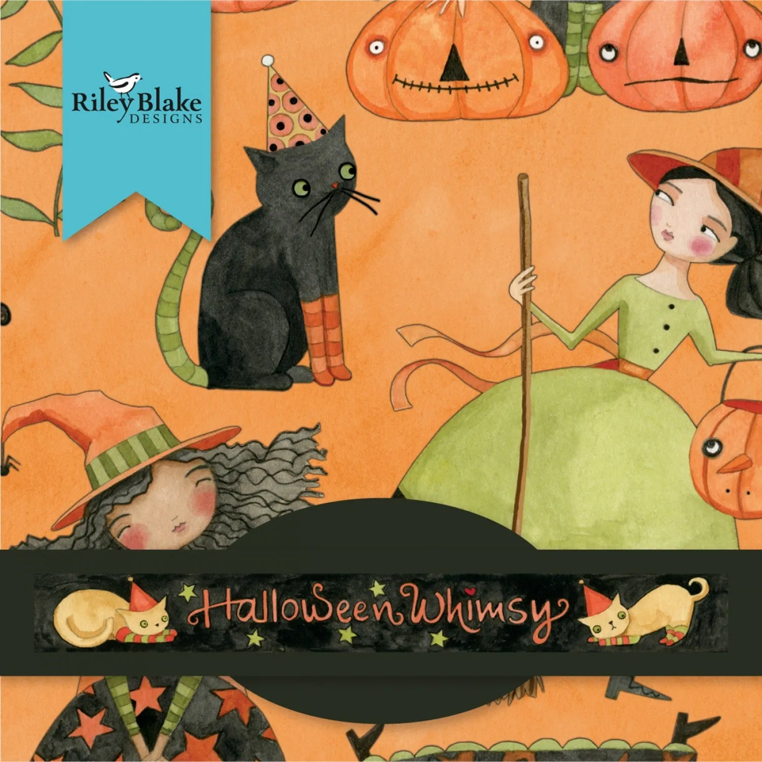 Halloween Whimsy - Circles on Black - (half yard)