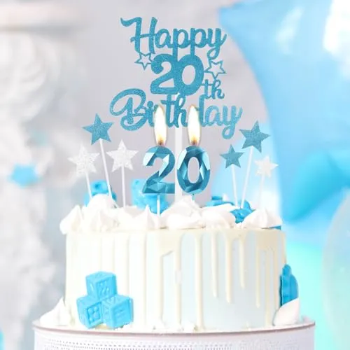iNINGER 19th Happy Birthday Candles Cake Toppers,Blue Number 19 Candle for Cake,Cake Candles for 19th Birthday Decorations,Star Cake Toppers for Boys Girls Birthday Party 19th Wedding Anniversary
