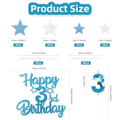 iNINGER 19th Happy Birthday Candles Cake Toppers,Blue Number 19 Candle for Cake,Cake Candles for 19th Birthday Decorations,Star Cake Toppers for Boys Girls Birthday Party 19th Wedding Anniversary