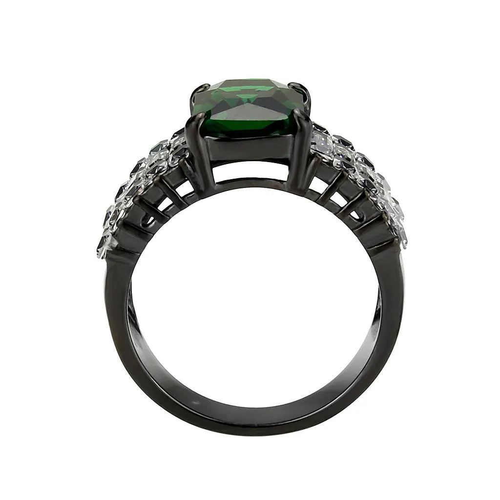 IP Black (Ion Plating) Stainless Steel Ring with Synthetic in Emerald for Women Style TK3774
