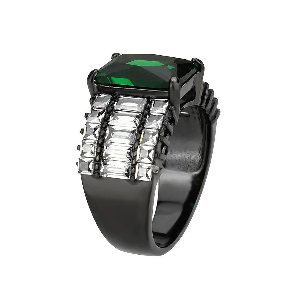 IP Black (Ion Plating) Stainless Steel Ring with Synthetic in Emerald for Women Style TK3774