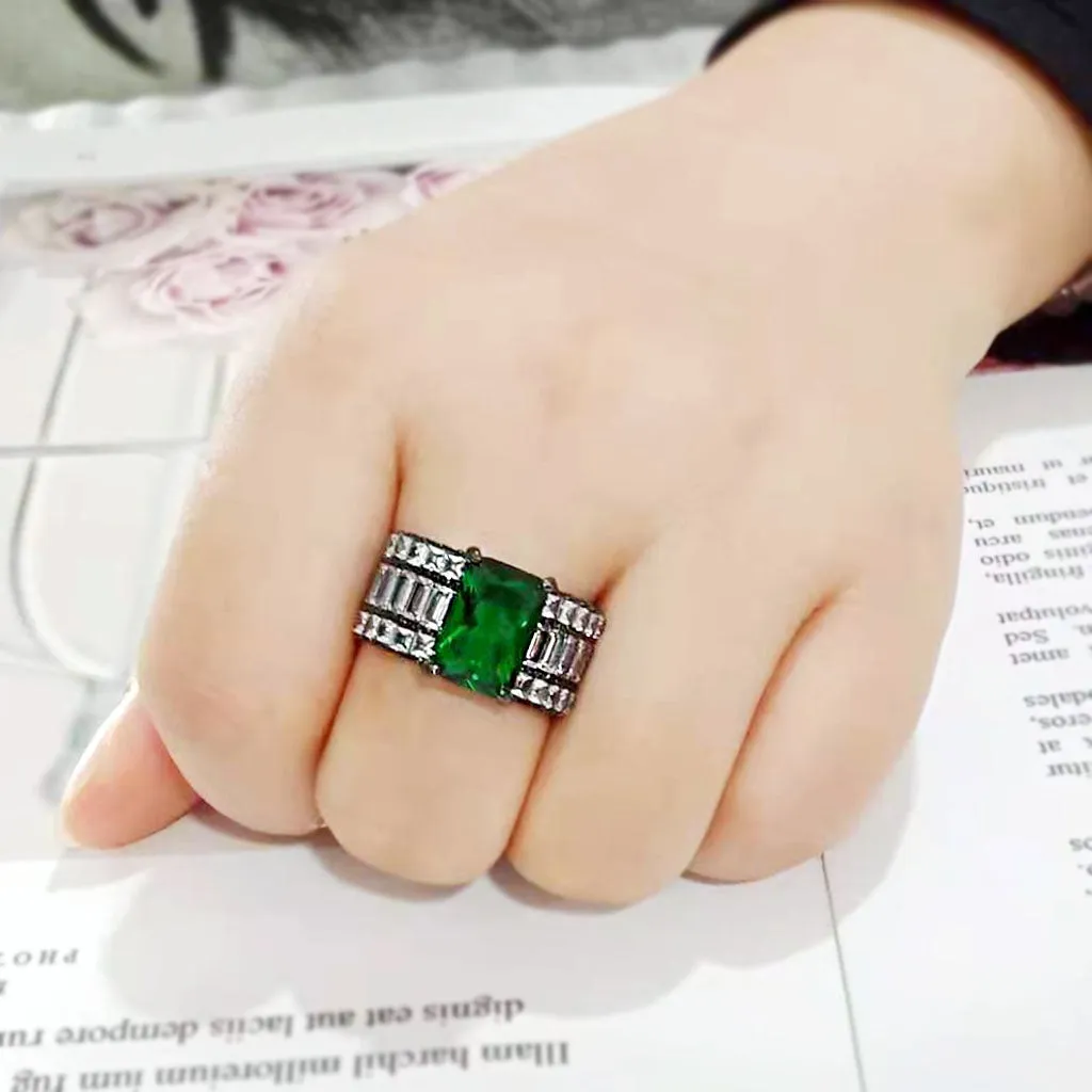 IP Black (Ion Plating) Stainless Steel Ring with Synthetic in Emerald for Women Style TK3774