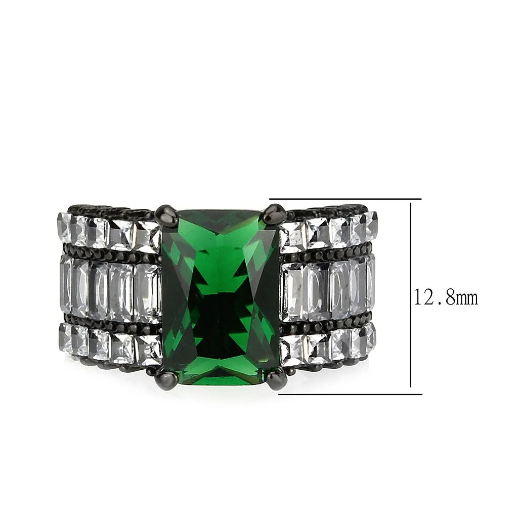 IP Black (Ion Plating) Stainless Steel Ring with Synthetic in Emerald for Women Style TK3774