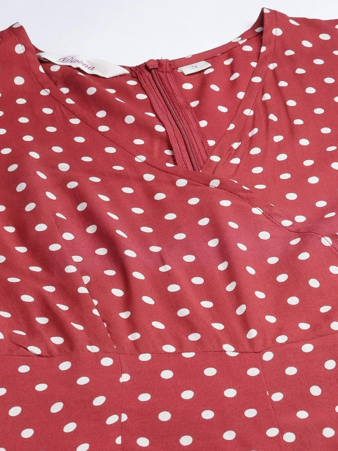 Jashvi Maroon Polka Dots Printed Jumpsuit