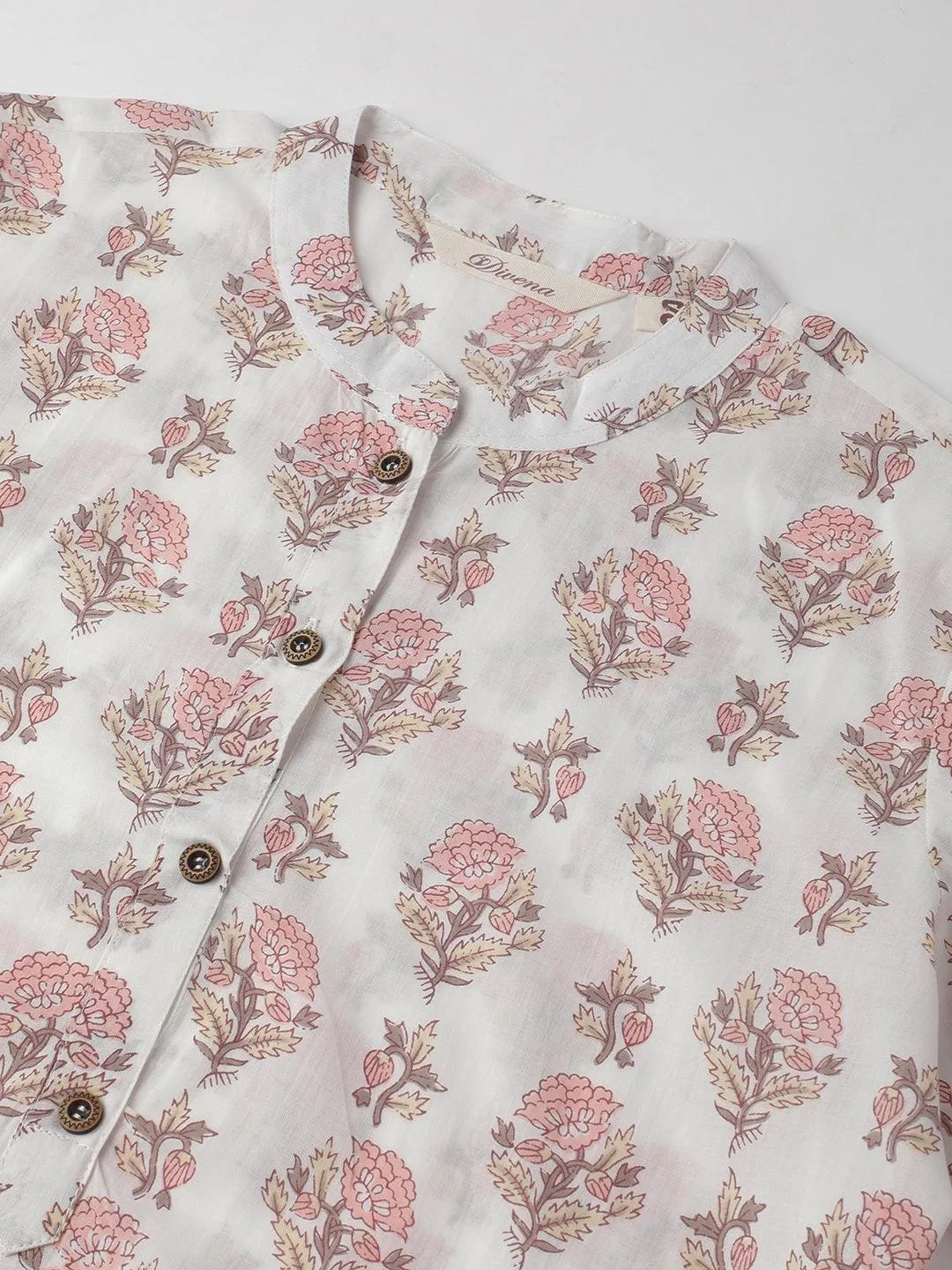 Jashvi White & Pink Floral Printed Straight Kurta