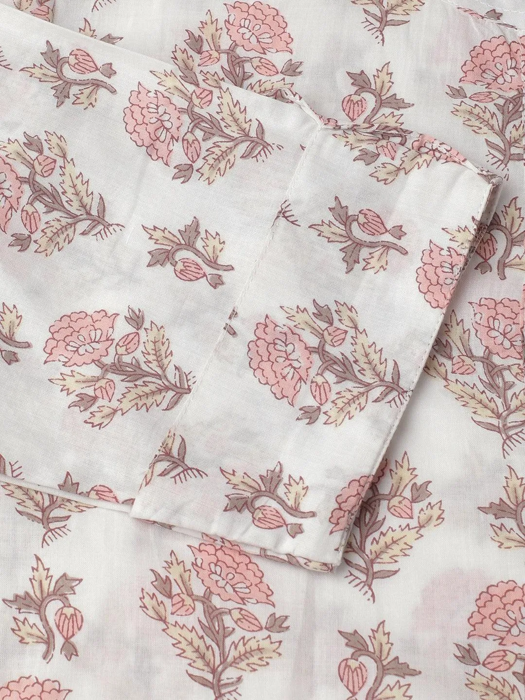 Jashvi White & Pink Floral Printed Straight Kurta