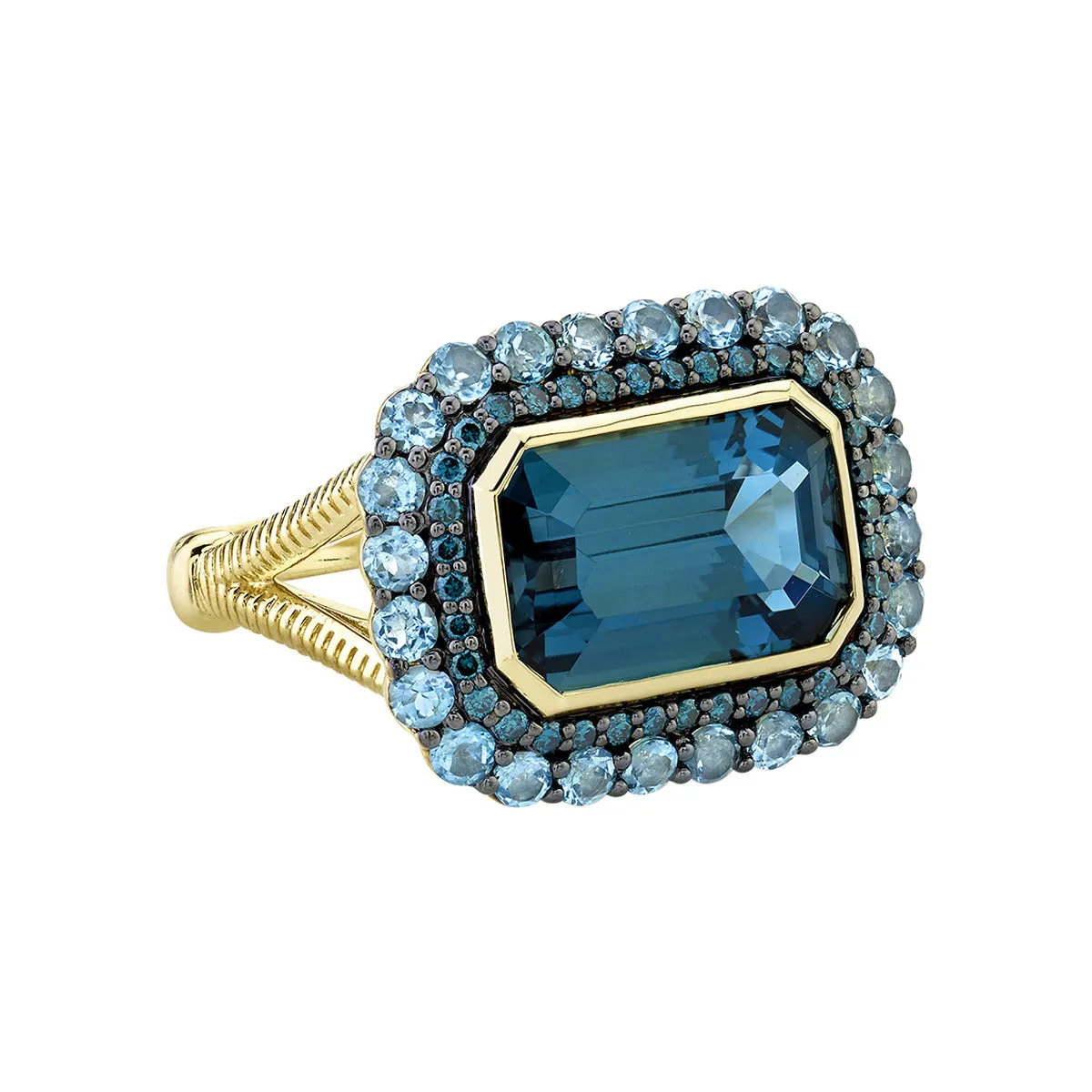 London Blue Topaz, Sky Blue Topaz and Blue Diamond Ring