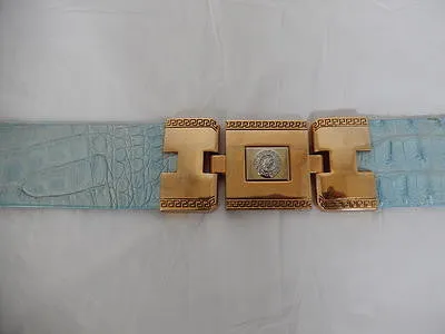 Los Altos Gold and Blue Horn Back Crocodile Belt