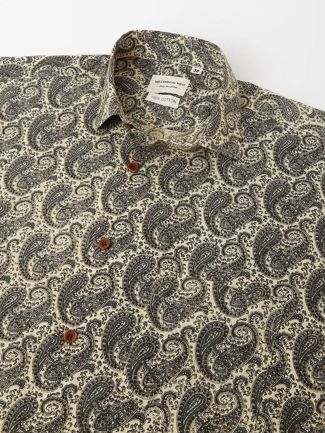 Millennial Men Beige and navy Printed Cotton Half Sleeve Shirts