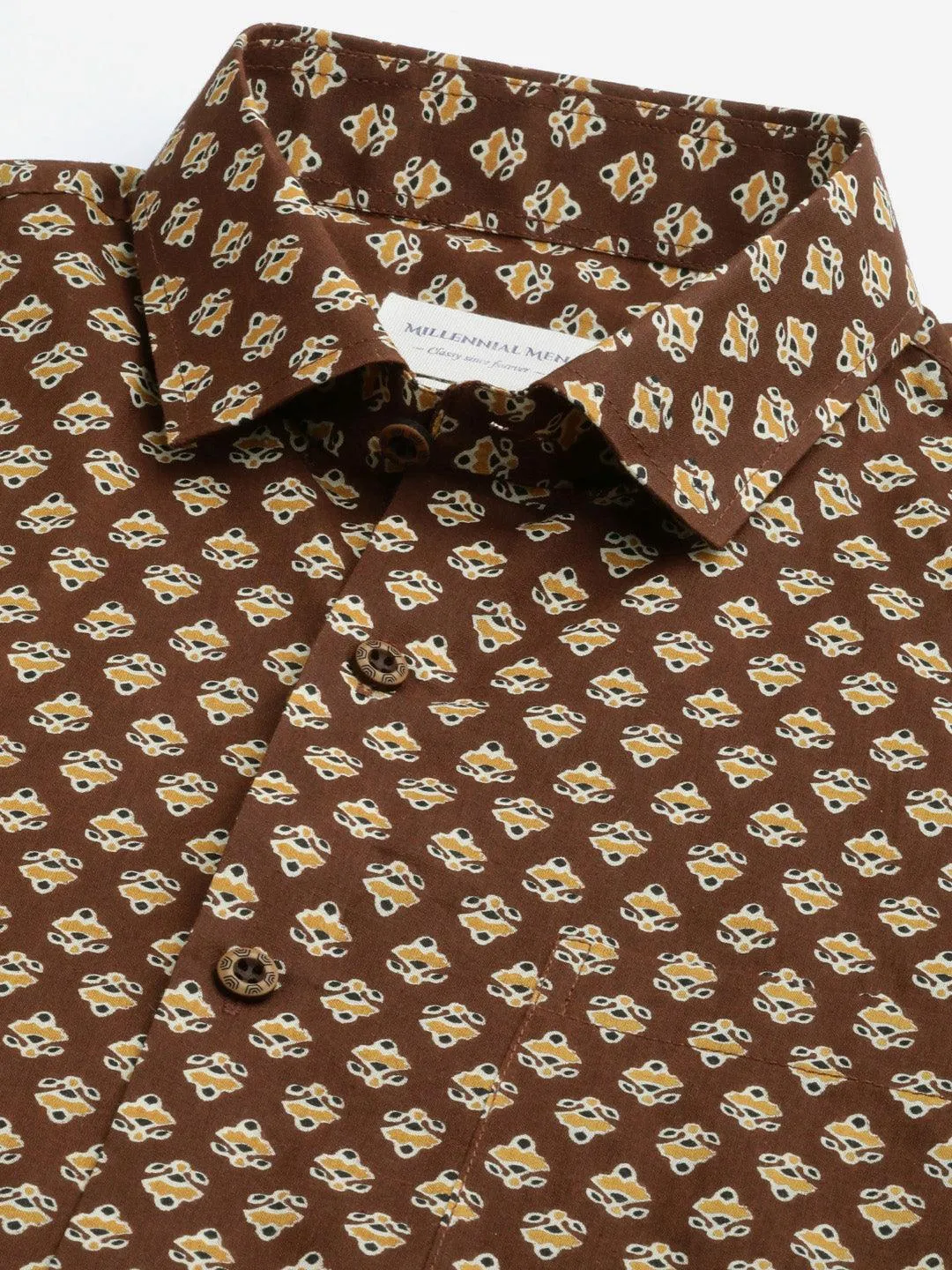 Millennial Men Brown & Mustard Cotton  Full Sleeve  Shirt for Men-MMF0266