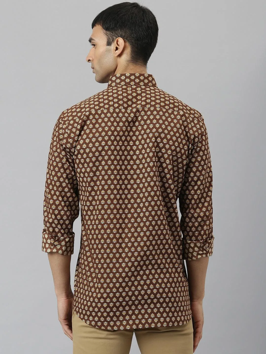 Millennial Men Brown & Mustard Cotton  Full Sleeve  Shirt for Men-MMF0266