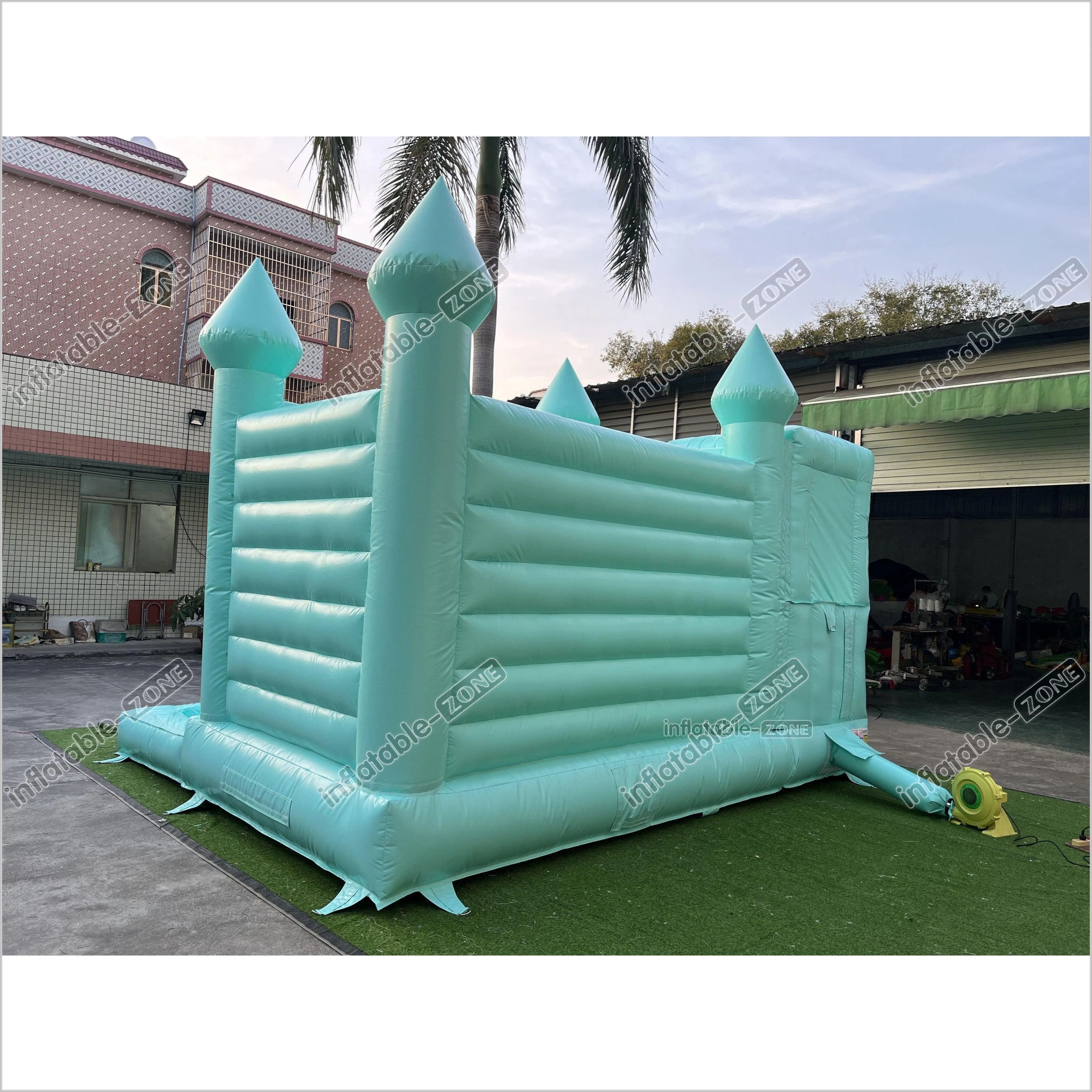 Mint Green Bouncy Castle With Slide Combo Happy Jump Inflatables Fun In The Sun Bounce House