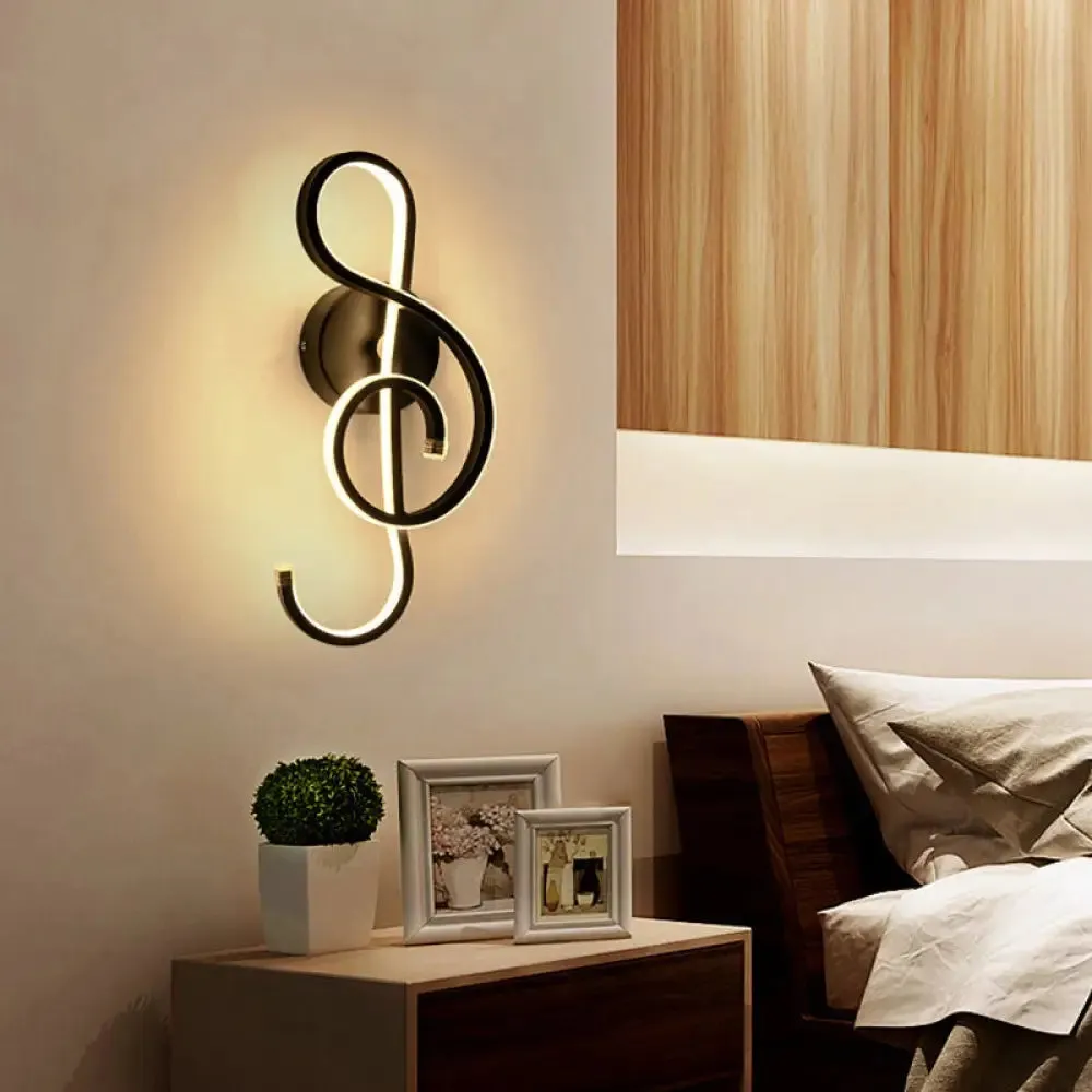 Modern Musical Note Sconce Wall Lamp for Adult Bedrooms - Creative Black/White Metal Design