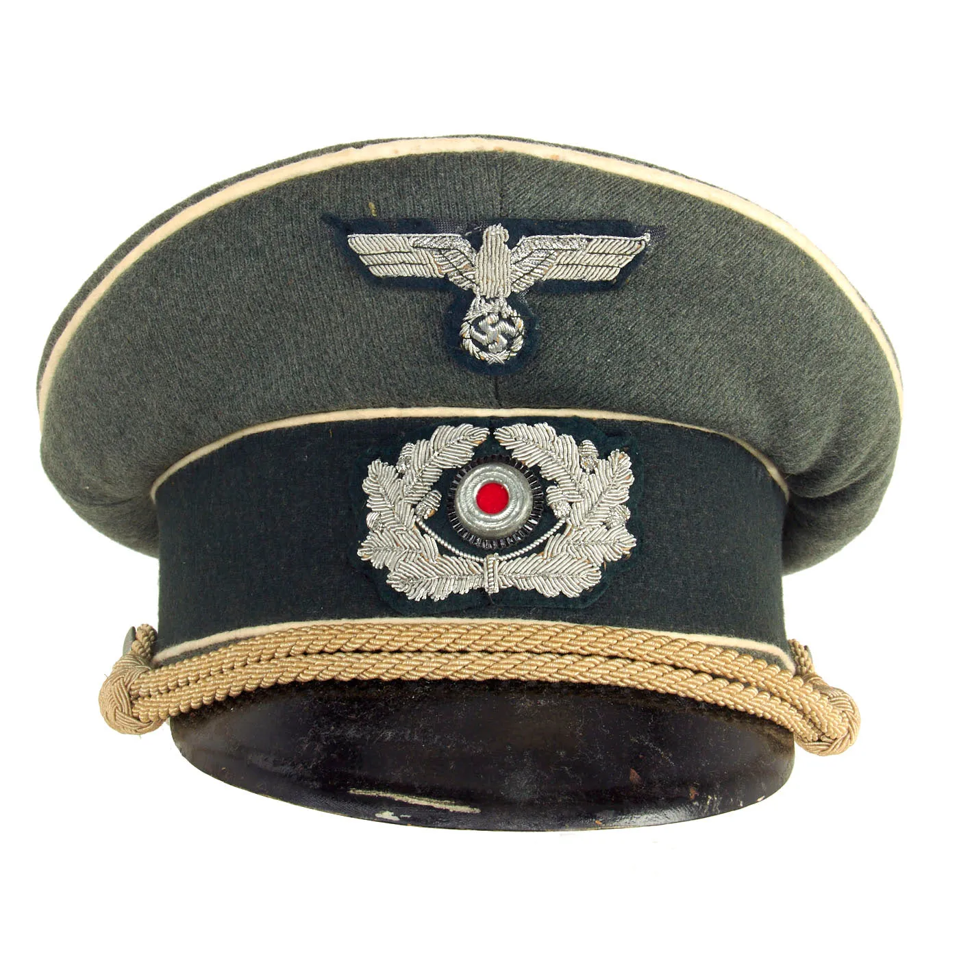 Original German WWII Army Heer Infantry Officer Schirmmütze Visor Cap - Size 57