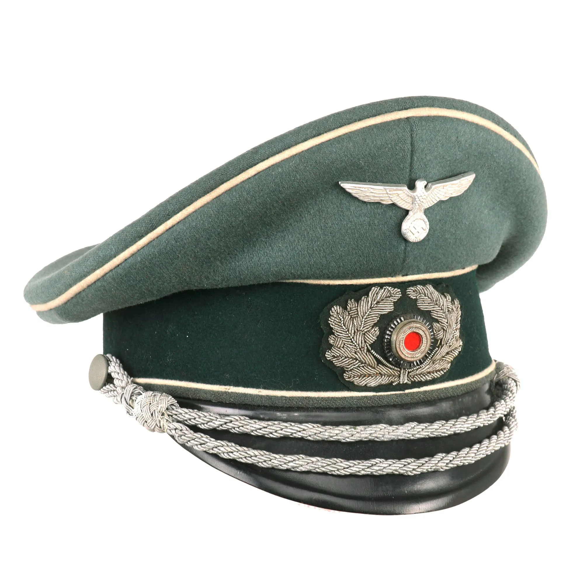 Original German WWII Army Heer Infantry Officers Schirmmütze Visor Crush Cap by Flite - Damaged Chinstrap