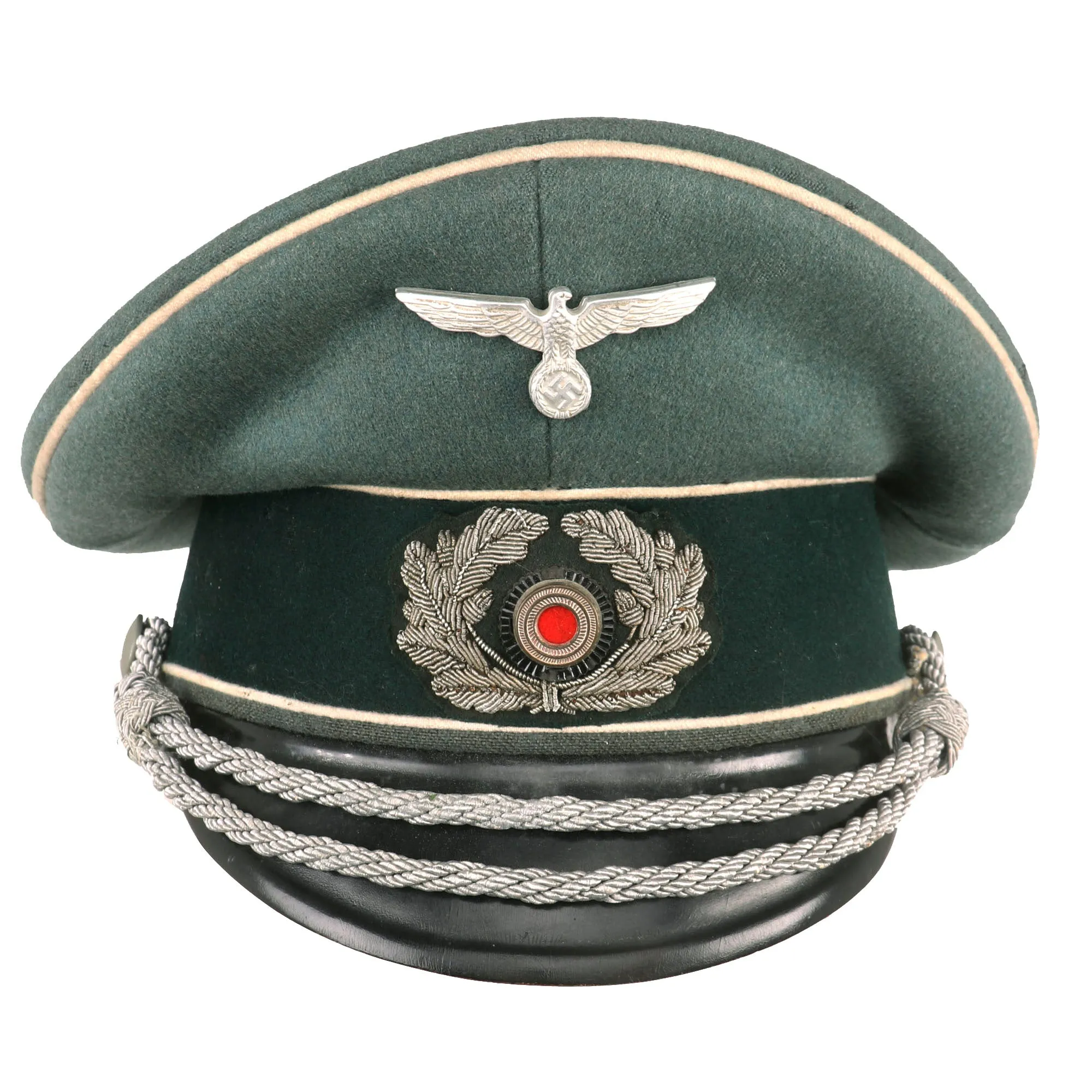 Original German WWII Army Heer Infantry Officers Schirmmütze Visor Crush Cap by Flite - Damaged Chinstrap